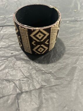 Brown and Cream Aztec Pattern Wide Cuff Bracelet